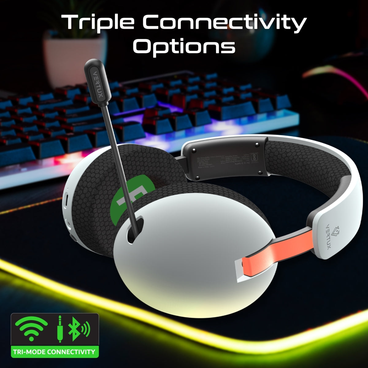 High-Performance Tri-Mode Connectivity Gaming Headset with Retractable Microphone