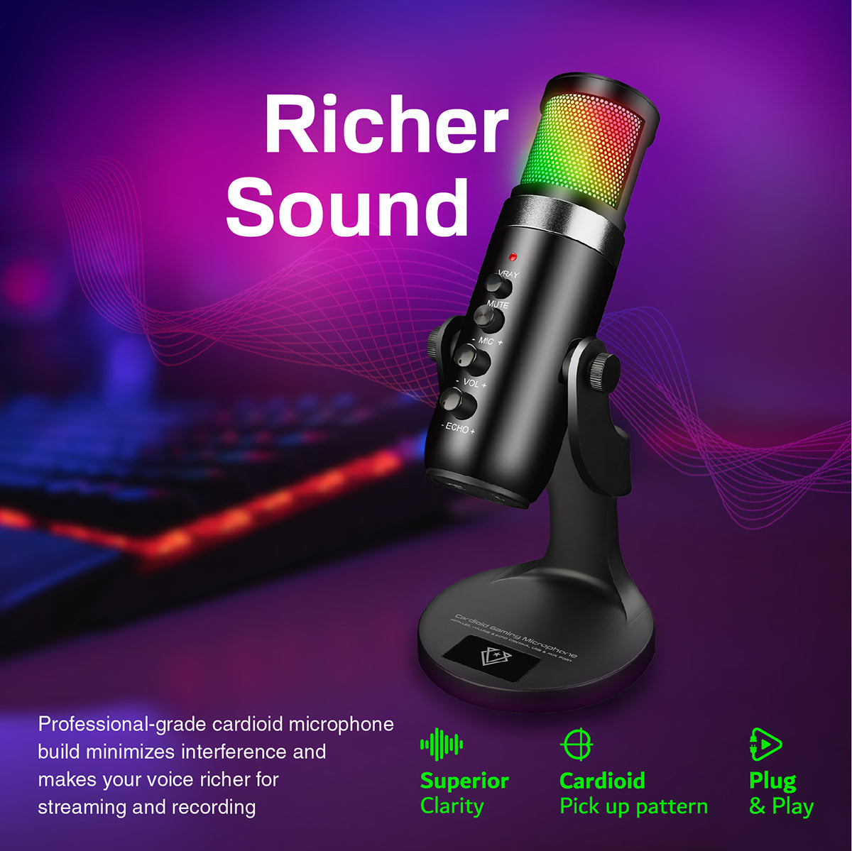 Unidirectional Hyper-Sensitive Cardioid Gaming Microphone