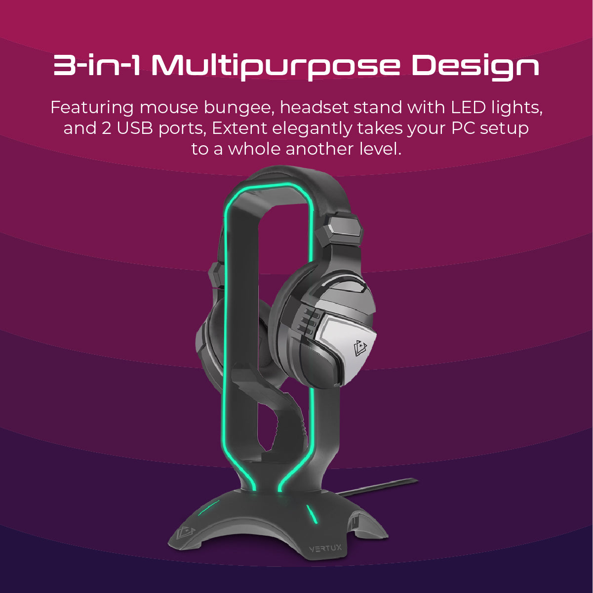 Multi-Purpose Mouse Bungee with Headphone Stand & USB Hub