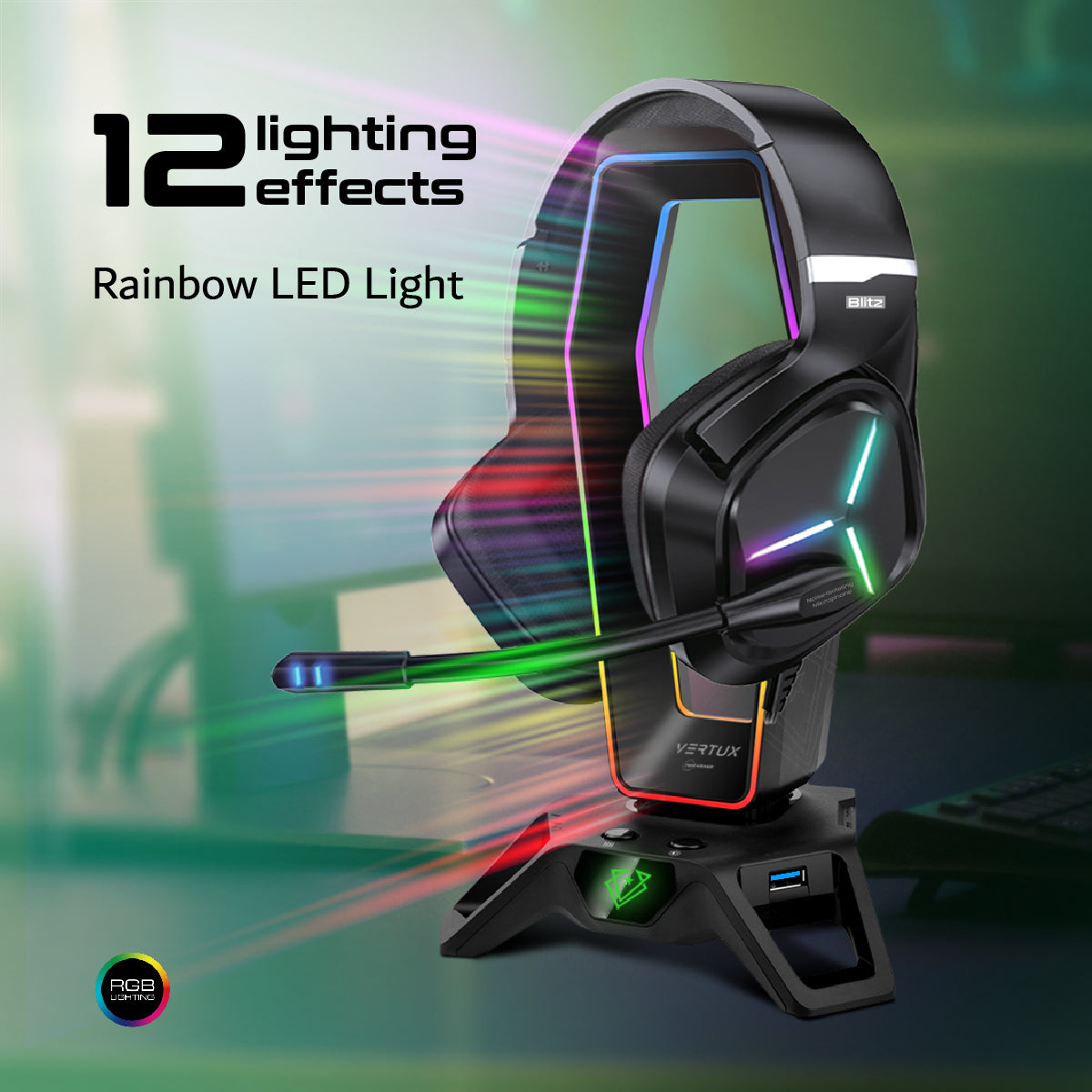 Gaming Headphone Stand with Immersive 7.1 Audio Ports