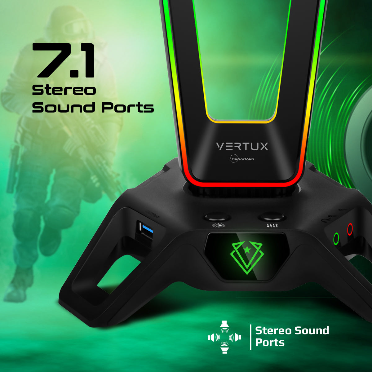 Gaming Headphone Stand with Immersive 7.1 Audio Ports – Vertux Gaming